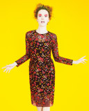 Long-Sleeve Embroidered Sheath Dress, Pink/Multi