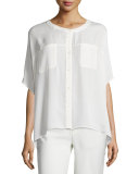 Karrly Dolman-Sleeve Silk Button-Front Top, Canvas White