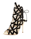 Mila Suede Cutout Peep-Toe Bootie, Black