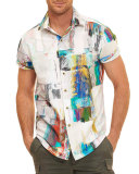 Paint-Print Short-Sleeve Shirt, White