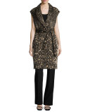Noa Long Leopard-Jacquard Vest, Chocolate Multi
