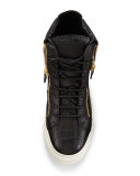 Crocodile-Embossed High-Top Sneaker, Nero