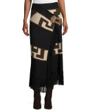 Intarsia Blanket Maxi Skirt, Black/Brown