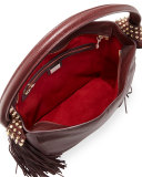 Eloise Fringe Leather Hobo Bag, Bordeaux