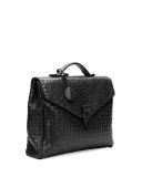 Men's Small Woven Leather Briefcase, Black 