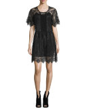 Short-Sleeve Chantilly Lace Dress, Black