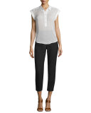 Slim Cropped Cigarette Pants, Black