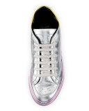 Mid-Top Lace-Up Sneaker with Colored Sole, Silver/Multi