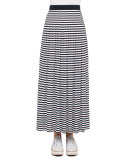 Striped Pleated Maxi Skirt, Navy/Cream