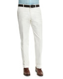 Gregory Flat-Front Cotton Trousers, White