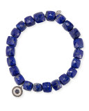 8mm Cubed Lapis Beaded Bracelet with Concentric Eye Charm