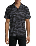 Tiger Camo Short-Sleeve Beach Shirt, Black Pattern