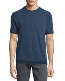Textured Crewneck Short-Sleeve Sweatshirt, Twilight Blue