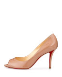 Youyou Patent 85mm Red Sole Pump, Nude