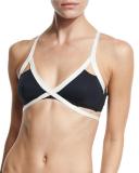 Olivia Contrast-Trim Bralette Swim Top, Black