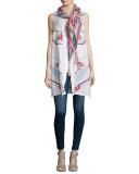 Sabine Long Embroidered Linen Open Vest