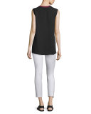Romy Silk Tank w/ Tipped Contrast, Black
