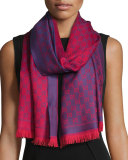 Reversible Wool Stencil Scarf, Purple/Red