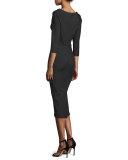 Audrey Elbow-Sleeve Dress, Black