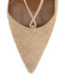 Christy Studded Lace-Up Pump, Nude