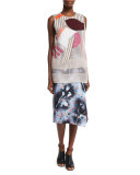 Sleeveless Patchwork Asymmetric Dress, Roses/Palm Mix