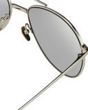 Mirrored Aviator Sunglasses, White Gold/Platinum