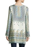 Simon Handkerchief-Hem Printed Silk Tunic, Multi