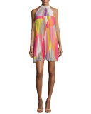 Sleeveless Mod-Print Pleated Dress 