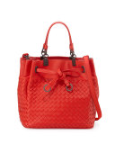 Woven Intrecciato Pleated Tote Bag, Bright Red