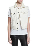 Cropped Denim Stonewash Vest, Ivory