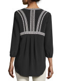 Loreto Embroidered Silk Blouse, Black