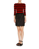 Asymmetric-Zip A-Line Mini Skirt, Dark Navy