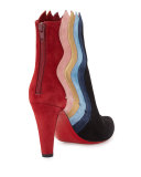 Wavy Colorblock Suede Red Sole Boot, Black/Multi