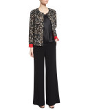 Leopard Open-Front Jacket W/Contrast Cuffs, Black/Multi