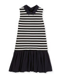 sleeveless striped ponte & pebbled crepe shift dress, black/white, size 7-14
