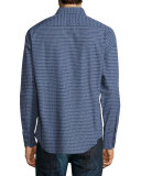 Dot-Print Long-Sleeve Sport Shirt, Navy