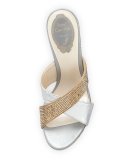 Crystal Crisscross 135mm Wedge Sandal, Gold