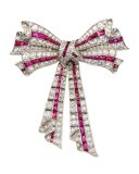 Estate Edwardian Diamond & Ruby Ribbon Bow Pin