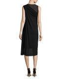 Sleeveless Asymmetric Draped Velvet Dress, Black