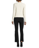Pointelle-Yoke Pullover Sweater, Ecru