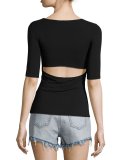 Stretch Jersey Open-Back Tee, Black
