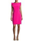 flutter-sleeve stretch crepe sheath dress, pink