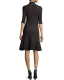 Mock-Neck Ribbed A-Line Dress, Black