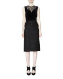 Sleeveless Moire-Print Sheath Dress, Black
