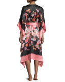 Scarf Printed Belted Wrap Caftan, Black