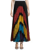 Romona Lace-Panel Plisse Maxi Skirt, Multicolor