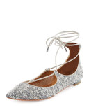 Christy Tweed Lace-Up Pointed-Toe Flat, Light Gray