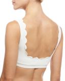 Palm Springs Scalloped Lace-Up Swim Top, White