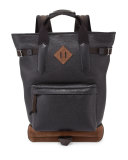Two-Tone Leather Backpack Tote Bag, Black/Bone