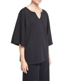 Pima Kimono-Sleeve Tunic, Black